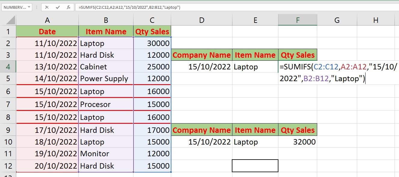 sumifs formula in excel in hindi