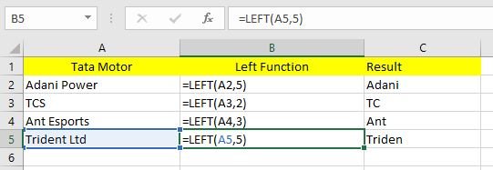 Left function in excel in hindi