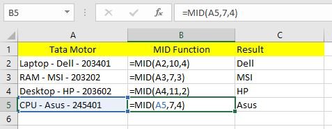 mid function in excel